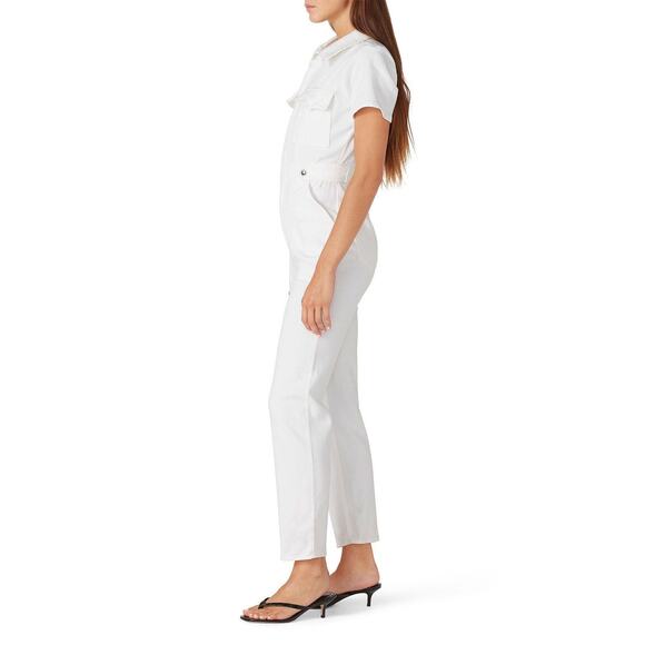 Good American Fit For Success White Denim Short Sleeve Jumpsuit Size Small - Picture 2 of 15